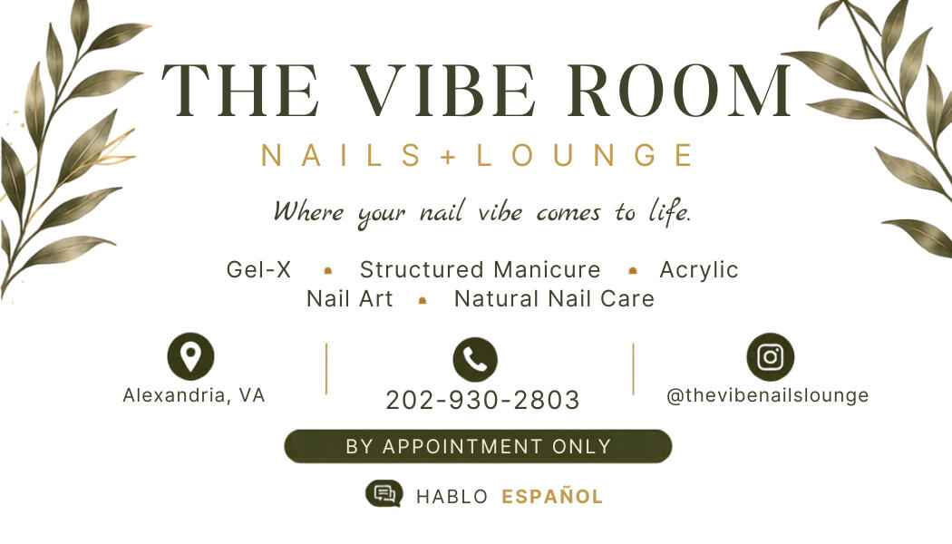 The Vibe Room Nails + Lounge front of business card. The Vibe Room Nails + Lounge front of business card.